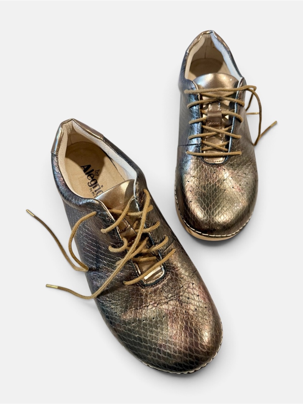 Alegria Essence Forever Yours Neutrally Bronze Metallic Snakeskin Sneakers 42